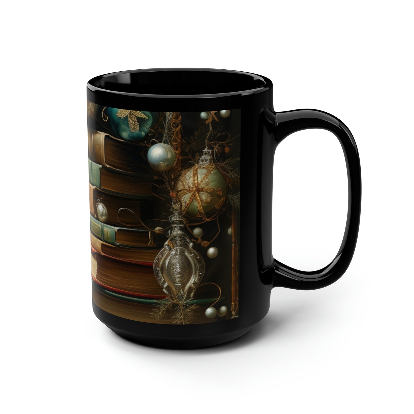 A Christmas Library I - Black Mug, 15oz