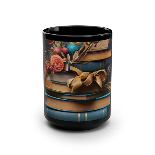 A Christmas Library III - Black Mug, 15oz