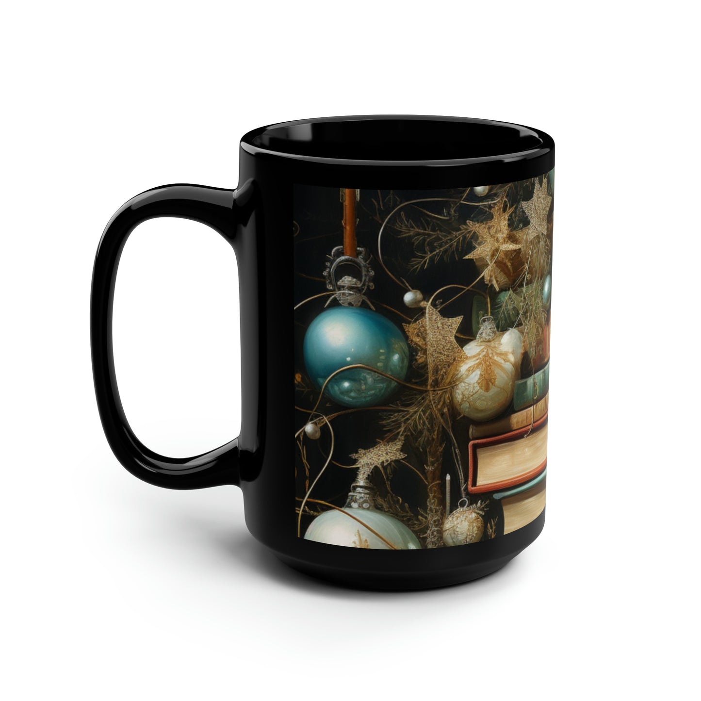 A Christmas Library I - Black Mug, 15oz