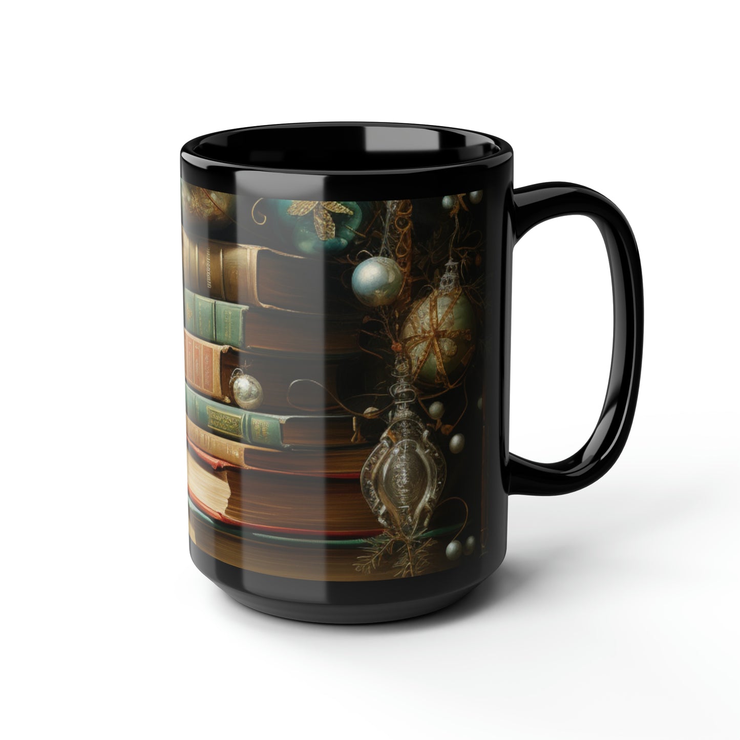 A Christmas Library I - Black Mug, 15oz