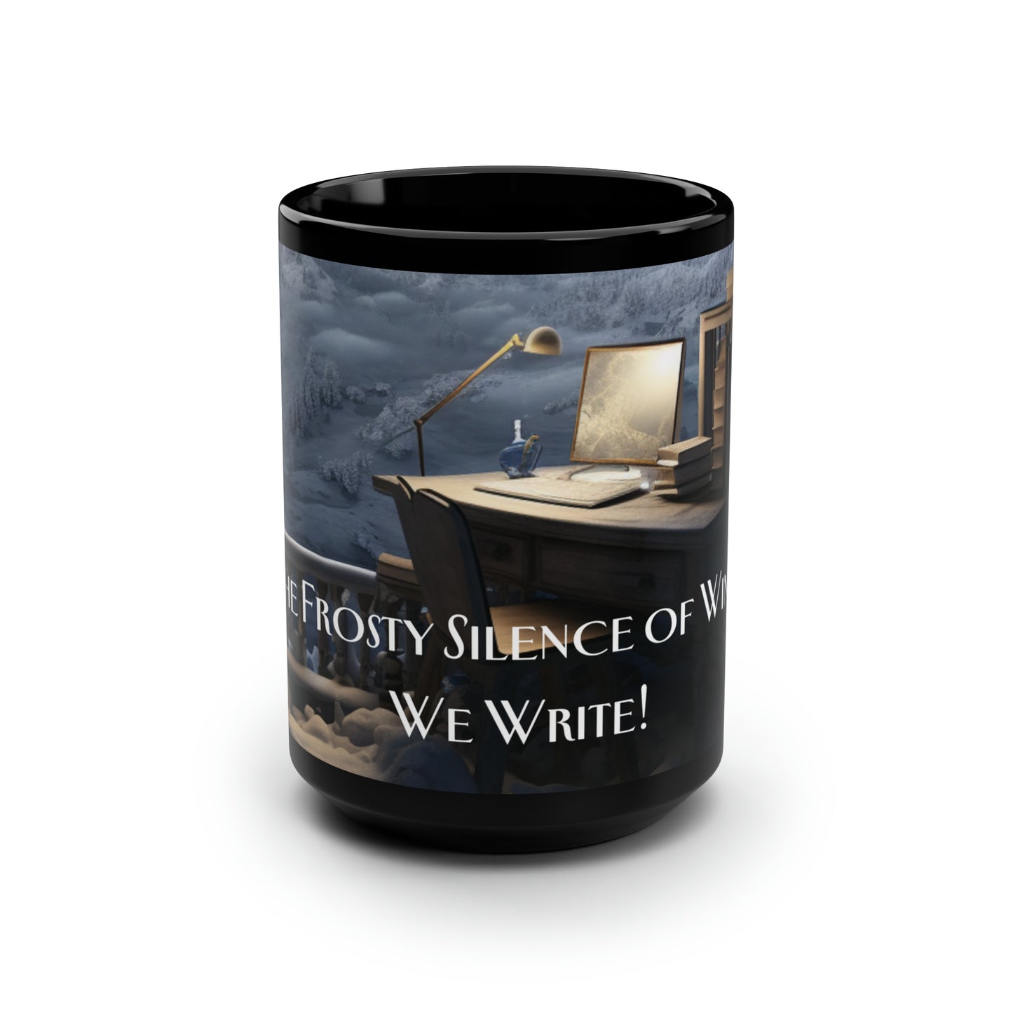 A Writer's Winter Haven II - Black Mug, 15oz