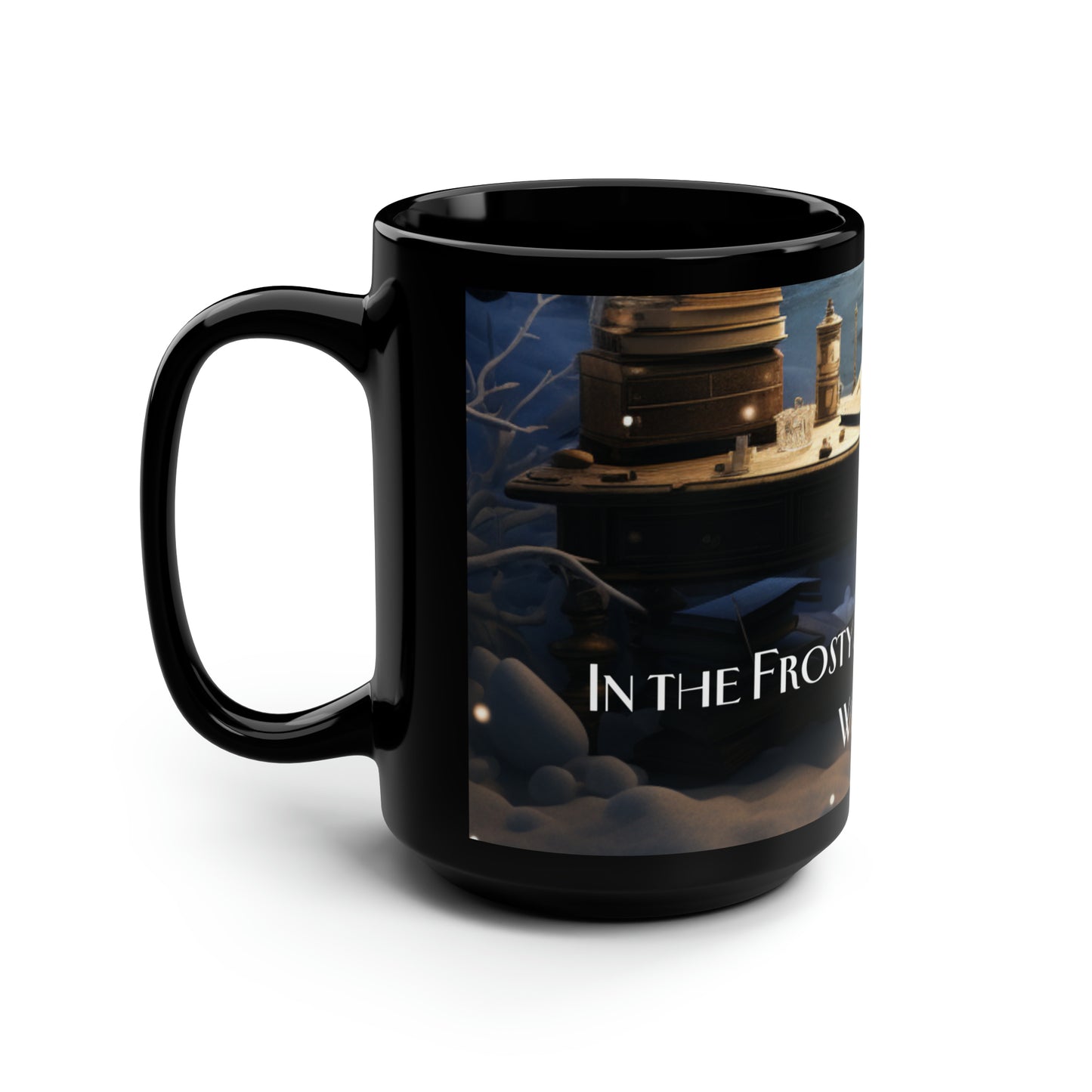 A Writer's Winter Haven III - Black Mug, 15oz