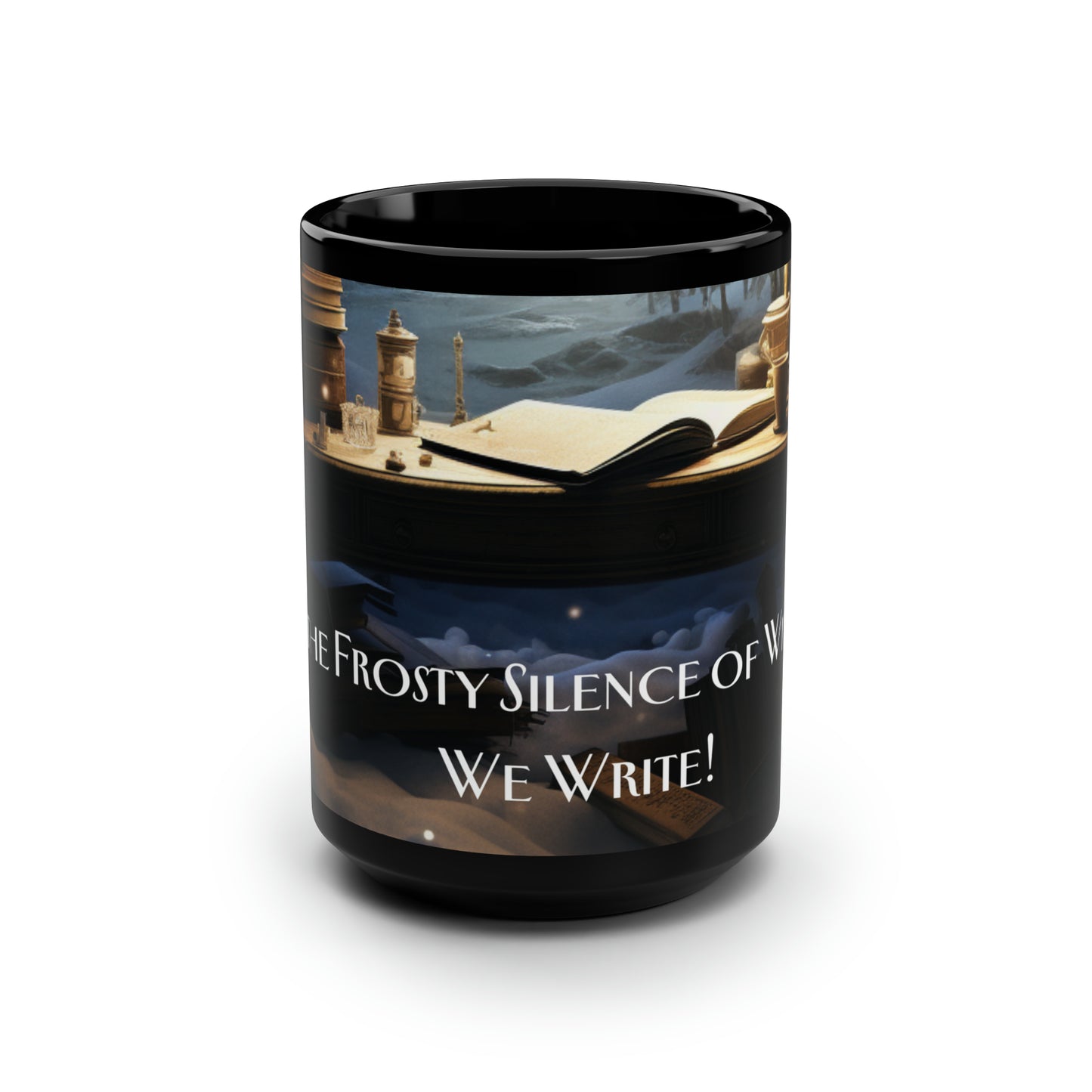 A Writer's Winter Haven III - Black Mug, 15oz