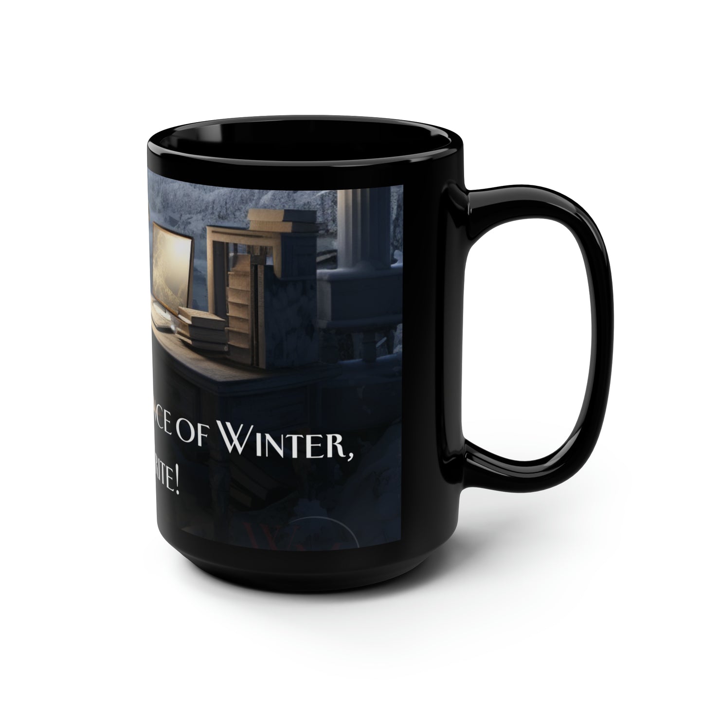 A Writer's Winter Haven II - Black Mug, 15oz