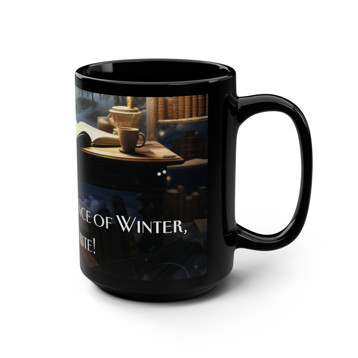 A Writer's Winter Haven III - Black Mug, 15oz