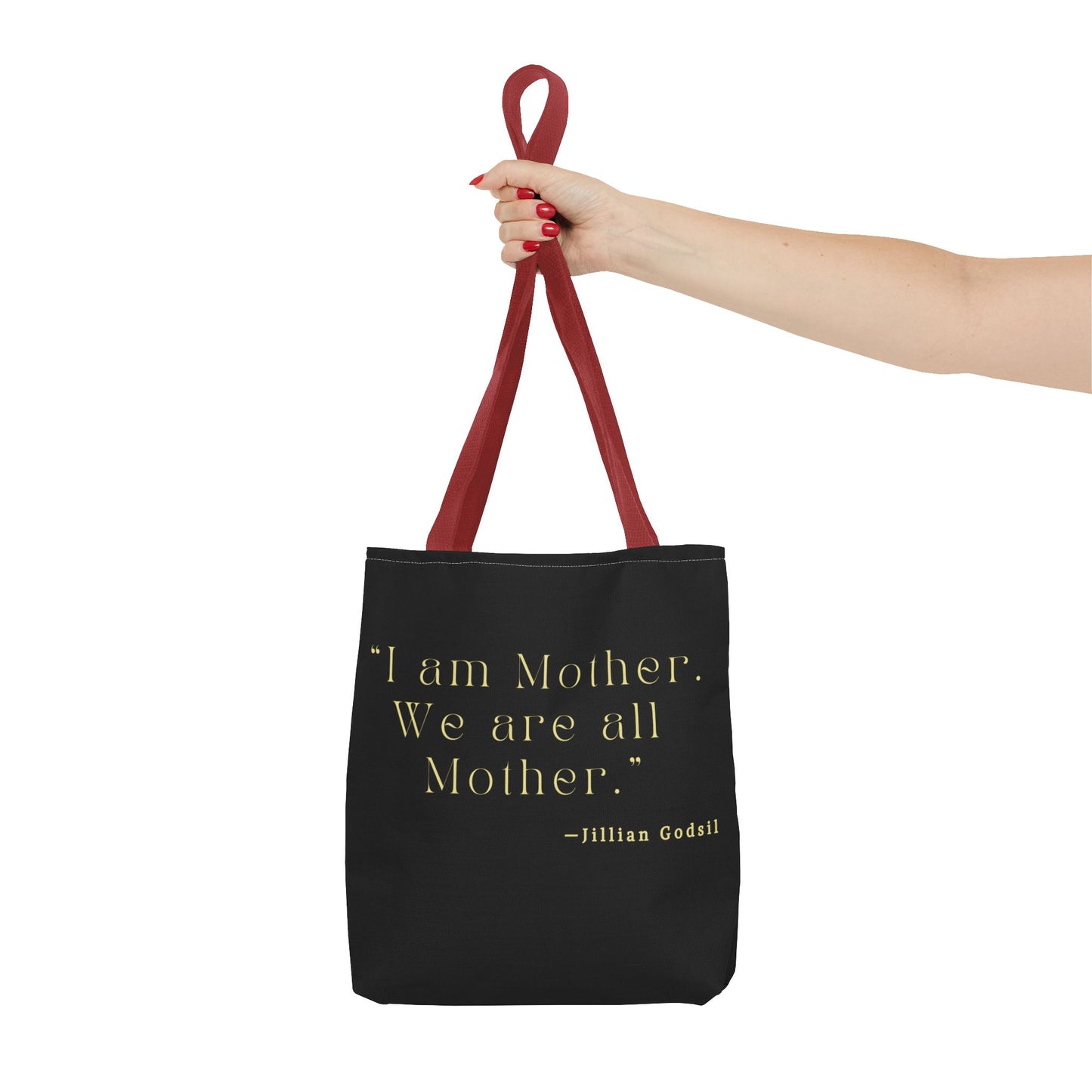 Bookish Tote Bag - 'I am Mother We are all Mother' Inspired by RUNNING OUT OF ROAD by Jillian Godsil