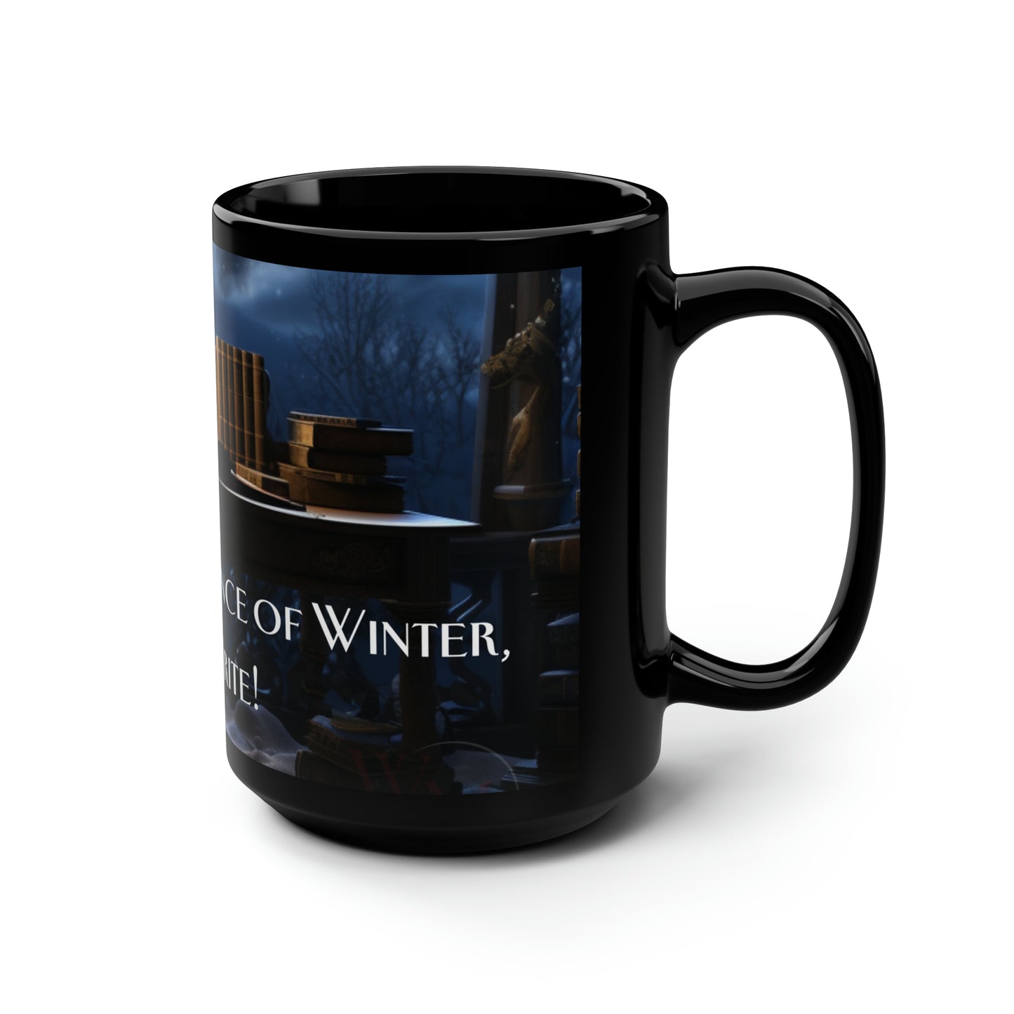 A Writer's Winter Haven I - Black Mug, 15oz