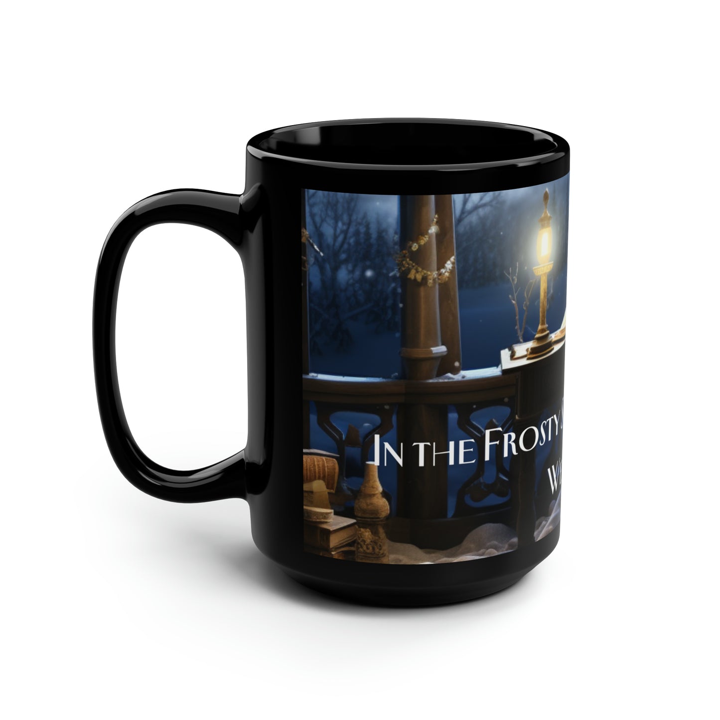 A Writer's Winter Haven I - Black Mug, 15oz