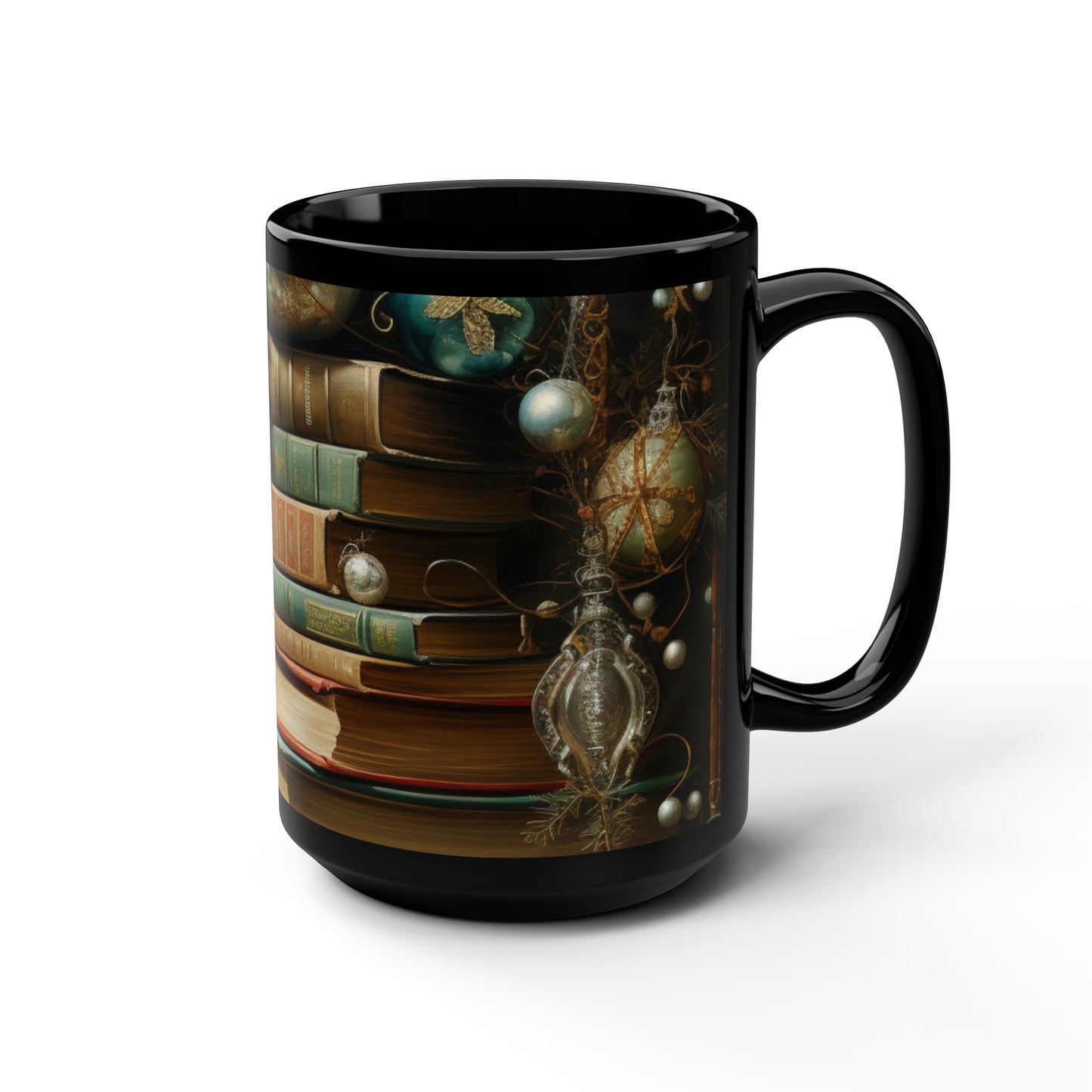 A Christmas Library I - Black Mug, 15oz