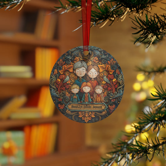 Family Storytime Metal Ornament — Cozy Autumn Reading Keepsake