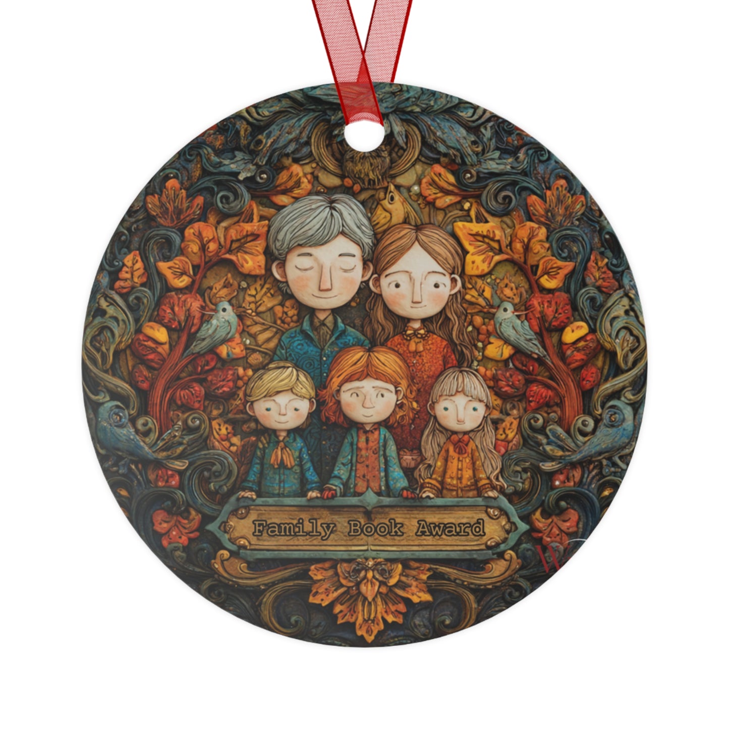 Family Storytime Metal Ornament — Cozy Autumn Reading Keepsake
